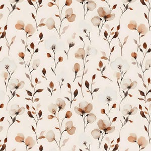 Tiny Florals Watercolour Seamless Pattern - Boho Floral Digital Paper, Beige Flowers Fabric Design