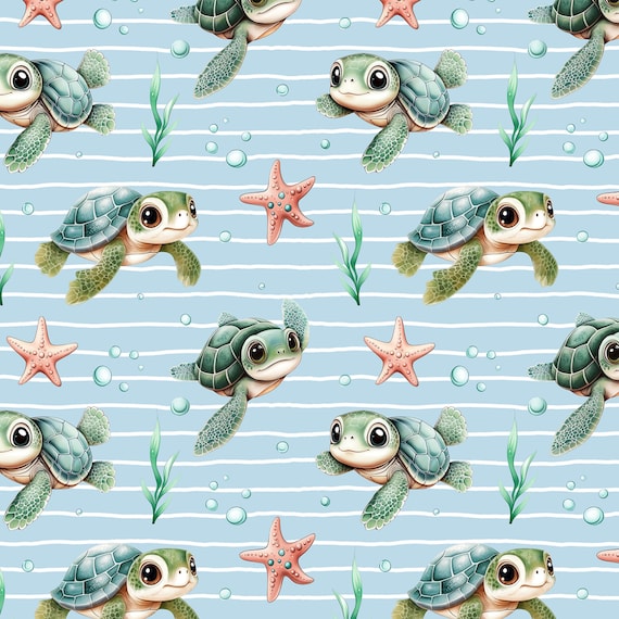 Watercolour Turtle Seamless Pattern | Adorable Ocean Fabric Design | Sea Turtle repeat tile commercial use