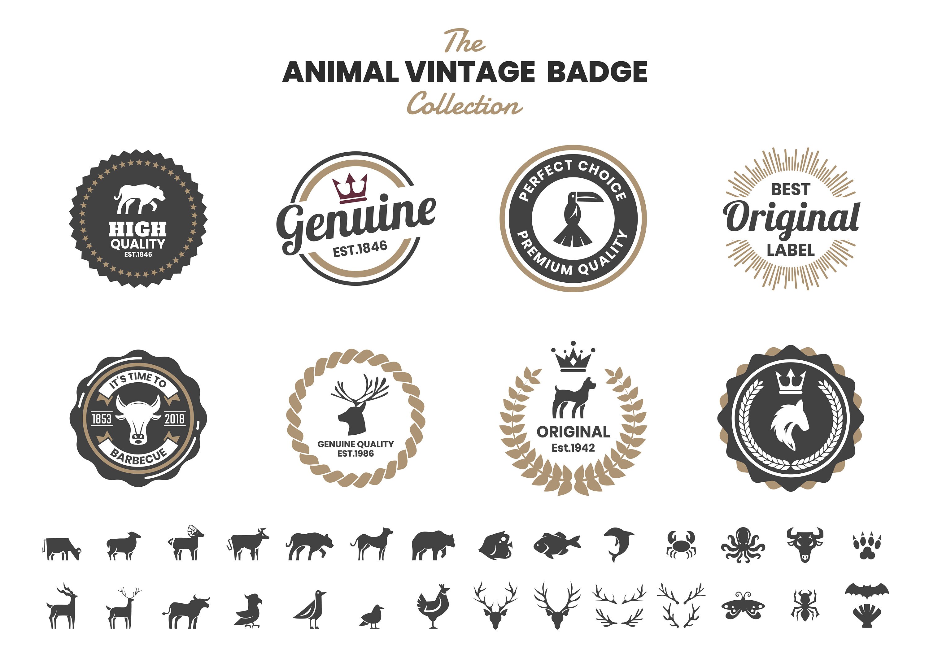 Animal vintage design badges and emblems. Svg Animal Bundle Etsy