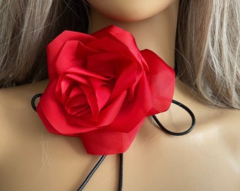 Elegant red rose flower choker red flower choker rose necklace tie flower choker women’s wedding necklace flower accessories jewelry