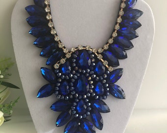 Royalblaue Statement Halskette, Brautschmuck, Ribbon Tie, Brautschmuck