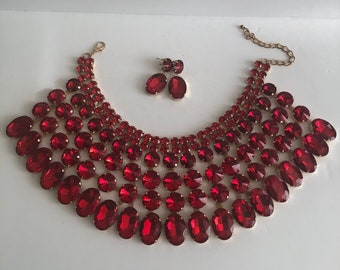Red jewelry necklace and earrings set bridal  jewelry set accessories women’s shoulder necklace and earrings holiday  jewelry accessories