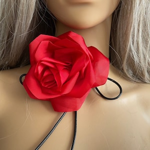 Large red rose flower choker red flower choker rose necklace tie flower choker women’s wedding necklace flower accessories jewelry size 5”
