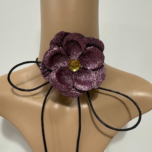 Sparkle purple flower choker neck tie flower purple flower choker necklace accessory choker with purple flower large flower choker 3.5”