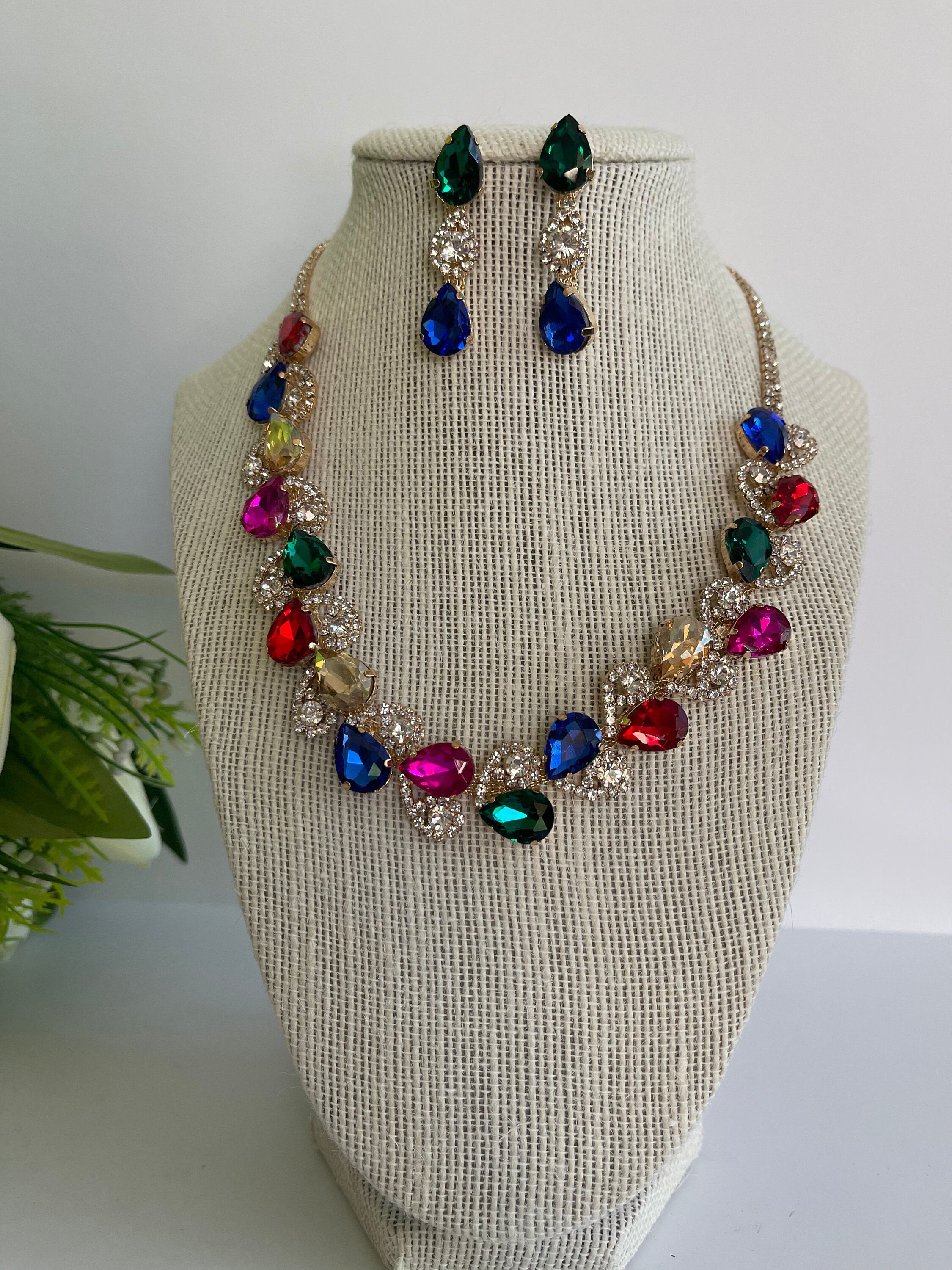 Hapibuy Parure De Bijoux De Mariage Avec Collier, Boucles D'oreilles, Bracelet, Collier Ras Du Cou En Strass Pour Mariée, Demoiselle D'honneur, Acier Allié, Strass
