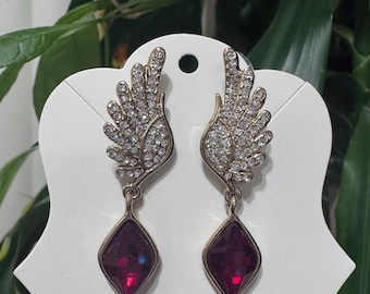 Red Angle wing earrings gold filled Angel wing earrings