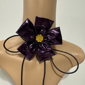 Purple leather flower choker necklace purple choker flower necklace summer flower choker accessories neck tie flower choker size 4”