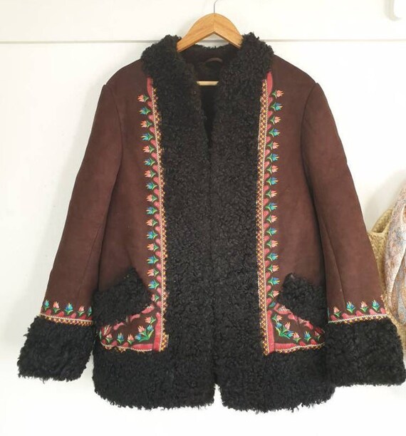 Vintage 1970s Afghan Coat Embroidered Medium 10 12