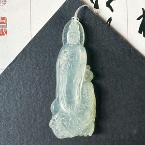 Natural Myanmar Top Icy Texture Jade Pendant, Translucent Jade Guan Yin