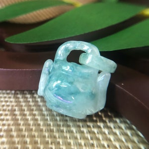 Natural Myanmar Bluish Green Handcrafted Jadeite Jade Teapot Silver Necklace Pendant, Burma A-Grade Type A Jade Loose Stone