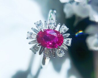 Natural Mozambique Pink Ruby Ring in 18K Gold and Diamond, July Birthstone