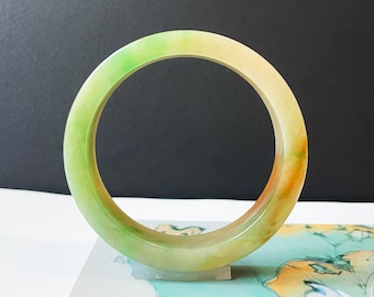 Natural Type A Myanmar Jade Bangle – Tri-Color Jadeite Pendant Yellow, Green, Red 47.8mm