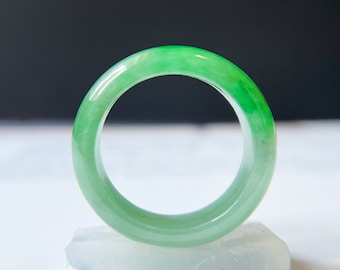 18.3 mm Jade Ring Band, A-Grade Type A Natural Myanmar Vivid Bright Green Jadeite Jade Minimalist Ring Band