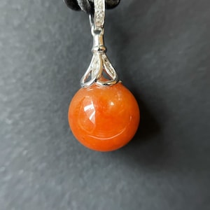 Natural Myanmar Red Jade Ball Pendant - 18K White Gold with Diamonds, Brick Red Sphere