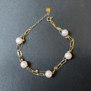 18K Gold Akoya Pearl Bracelet: Double Layer Chain, Japan Pearl