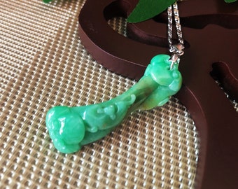 Natuurlijke Myanmar-groene jadehanger, met zilveren ketting