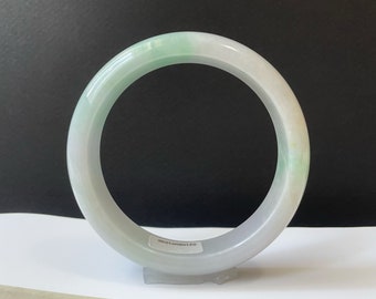 Myanmar Jadeite Bangle: Apple Green & Milky White, 54.4 mm