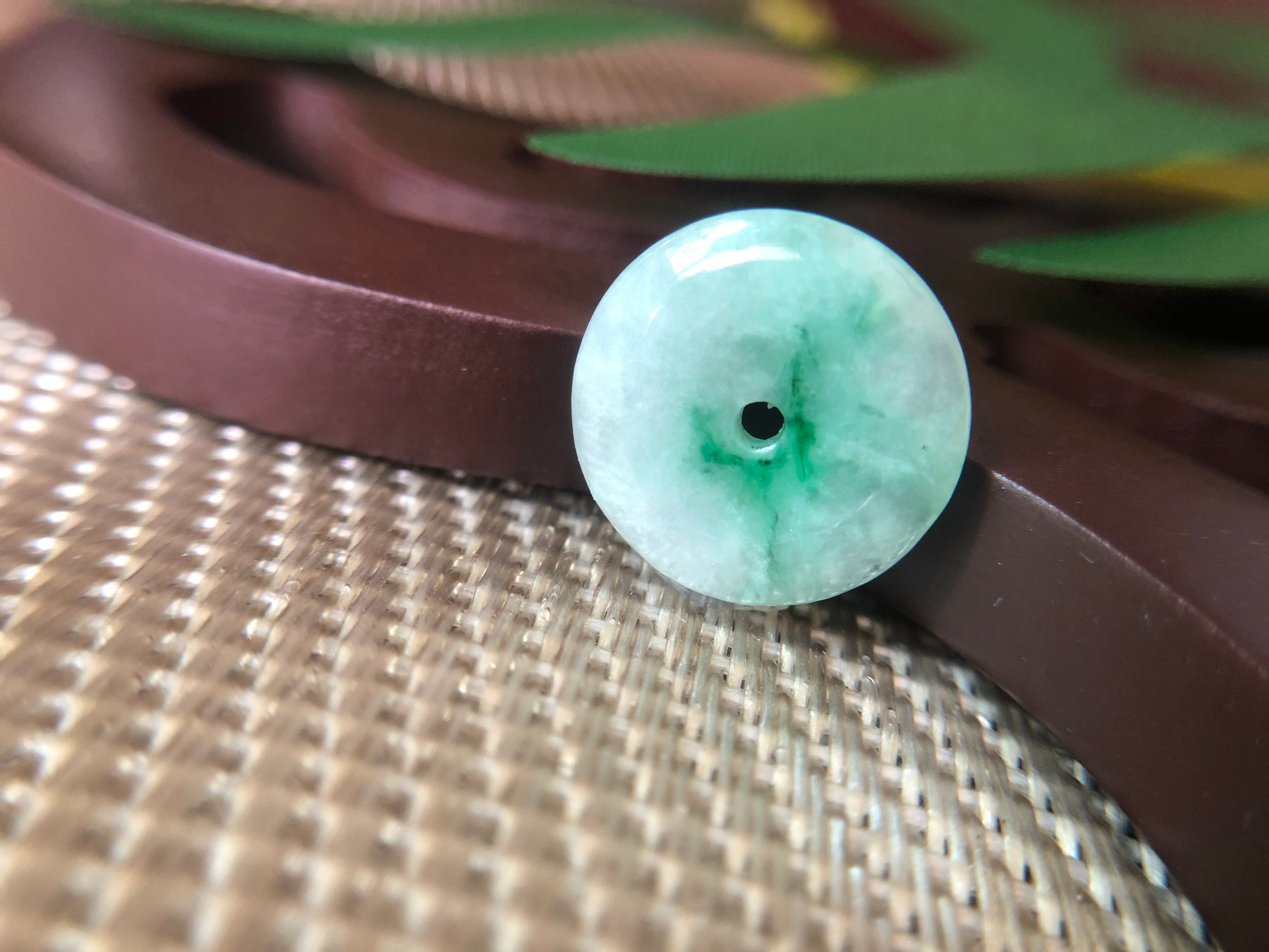 A-Grade Type A Natural Moss on Snow Halo Donut Jadeite Jade, Round Jade Pendant
