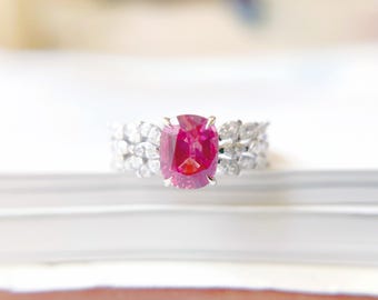 Mahenge Spinel & Diamond Ring, 18K White Gold Engagement Ring, GRS Certified