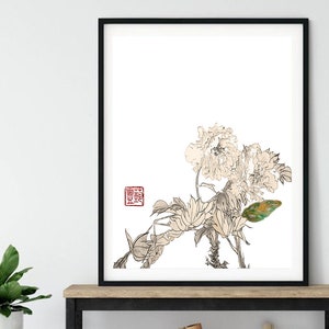 Chinese Flower Painting Dyeing with Tea, Flower Printable Art, Poster Print, Digital Art