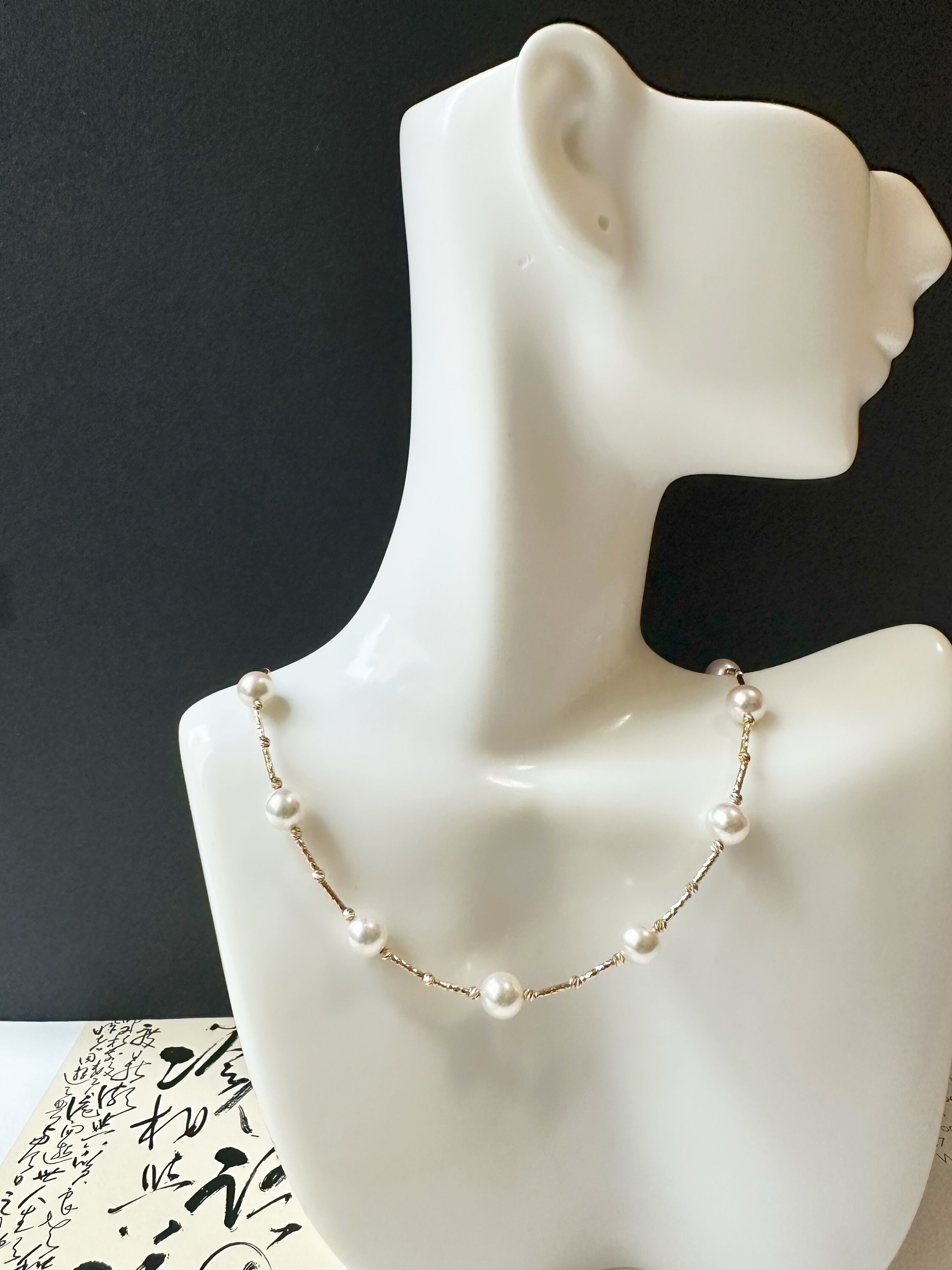 天然日本製アコヤ真珠ネックレス（18Kゴールドチェーン、日本海真珠7mm