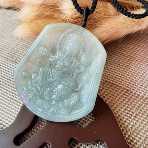 A Grade Type A Natural Myanmar Translucent Icy Samantabhadra Buddha Jadeite Jade Pendant, Icy Jade Pendant, for Meditation
