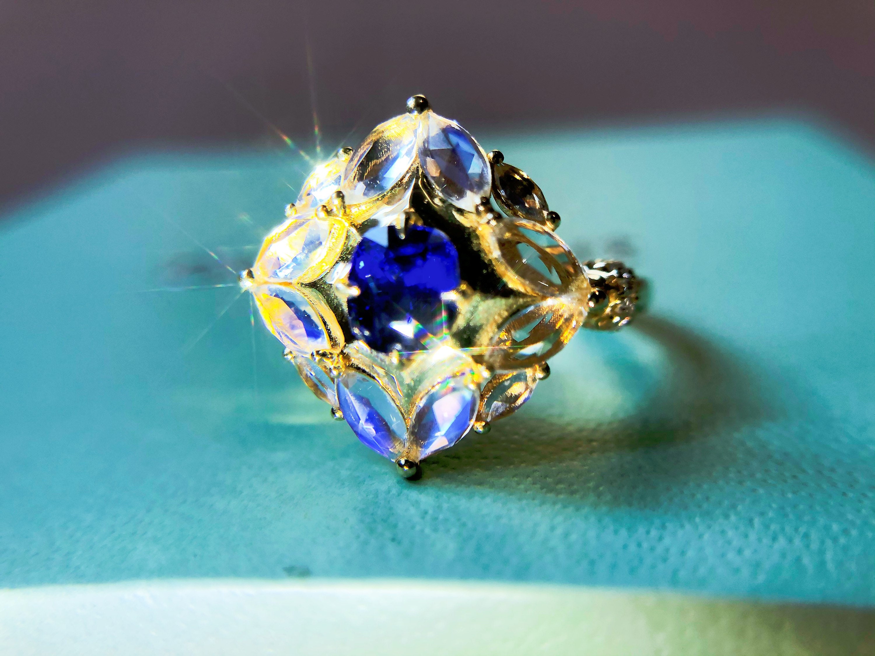 Natural Sapphire With Moonstones 18k Gold Ring Engagement - Etsy