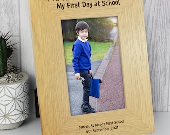 Personalised Oak Finish 4x6 My First Day At School Photo Frame - Keepsake Picture Frame - First Day at School Picture Frame Gift.