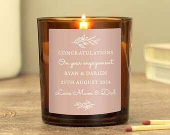 Personalised Pink Label Amber Glass Candle - Wedding Gift - Birthday - Congratulations - Thank you - Special Friend - Sister - Aunt - Mum