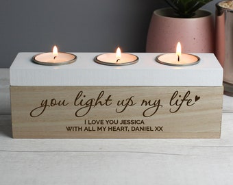 Personalised You Light Up My Life Triple Tea Light Box - Tea Light Holder - Personalised Couples Gift - Wedding Gift - New Home Gift