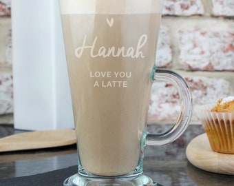 Personalised Heart Latte Coffee Glass - I love Coffee Glass - Personalised Latte Glass - Coffee Lover Gift - Personalised Coffee Glass