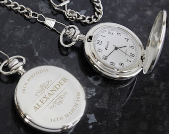 Personalised Classic Pocket Fob Watch - Personalised Birthday Gift - Engraved Pocket Watch - Mens Personalised Birthday Gift