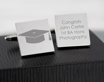 Personalised Graduation Square Cufflinks - Engraved Graduation Cuff Links - Graduation Gift