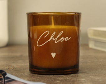 Personalised Amber Glass Candle - Name Gift - Birthday - Friendship Gift - Mum - Nanny - Grandma