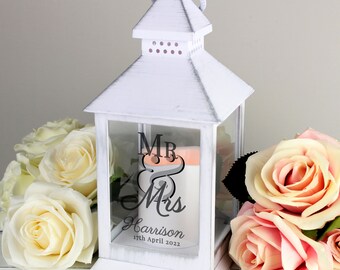 Personalised Mr & Mrs White Lantern - Mr and Mrs Wedding Gift - Personalised Couple Gift - Personalised Wedding Gift Lantern