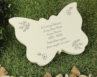 Personalised Floral Memorial Resin Butterfly - Grave Marker - Personalised Memorial for Grave - Butterfly Memorial - Memorial Gift