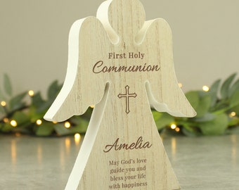 Personalised First Holy Communion Rustic Wooden Angel Decoration - Angel Keepsake