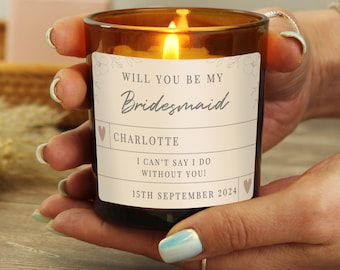 Personalised Wedding Party Amber Glass Candle - Will You be my Bridesmaid - Maid of Honour - Wedding Party Thank You Gift - Bride to be Gift