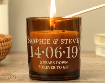 Personalised Special Date Amber Glass Candle - Engagement - Wedding - Anniversary