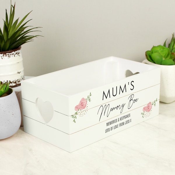 Personalised Abstract Rose Small White Wooden Crate -  Personalised Home Decor - Personalised Wooden Storage - Floral Storage Box