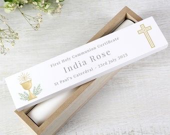 Personalised Religious Wooden Certificate Holder - Personalised Certificate Holder - Holy Communion - Confirmation