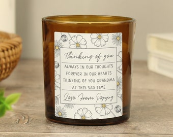 Personalised Floral Amber Glass Candle - Thinking of You Gift - Sympathy Gift - Get Well Soon Gift - Thank You Gift - Personalised Candle