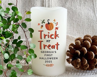 Personalised Trick or Treat LED Candle - Personalised Halloween Gift - Halloween Decoration Candle.