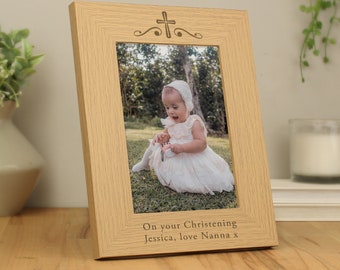 Personalised Religious Swirl 5x7 Wooden Photo Frame - First Holy Communion Frame - Confirmation Picture Frame - Christening - Baptism