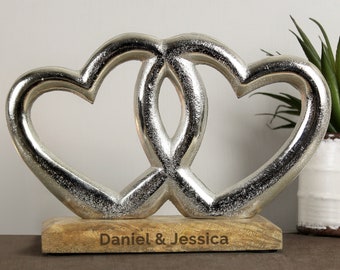 Personalised Free Text Double Heart Ornament - Wedding Hearts - Anniversary Gift - 25th Anniversary - Engagement Gift - Home Decor
