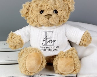 Personalised Initial Cute Teddy Bear - Personalised New Baby Teddy Bear - First Birthday Teddy Bear - Initial Gift
