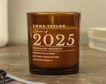 Personalised Graduation Amber Glass Candle - Graduation Gift