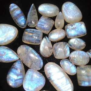 Groothandel Lot Natuurlijke Rainbow Moonstone Cabochon, Mix Shape Blue Fire Rainbow Moonstone Gemstone Lot, Witte Regenboog Moonstone Cabs A-062