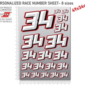 Feuille de numéros de course personnalisée 49x34cm autocollants décalcomanies moto voiture karting motocross MX piste dirt bike laminé UV