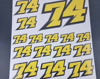 Pegatinas personalizadas con números de carrera: Calcomanías laminadas para motocicletas, automóviles y karts.